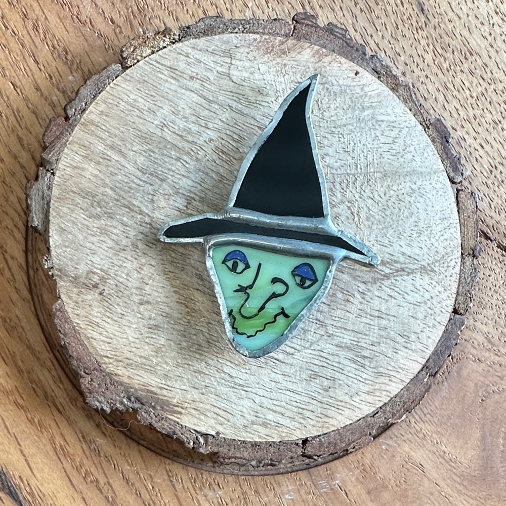 Witch Face Handmade VTG Stained Glass  Pin/ Brooch